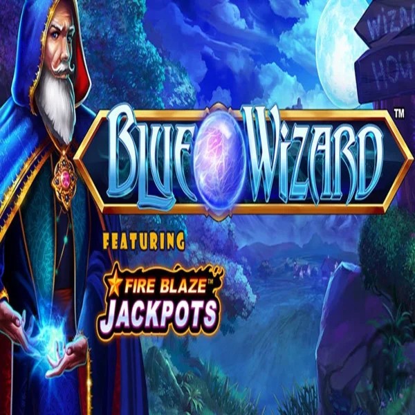 Blue Wizard Fire Blaze Jackpots slot logo by Rarestone Gaming at Legiano Casino